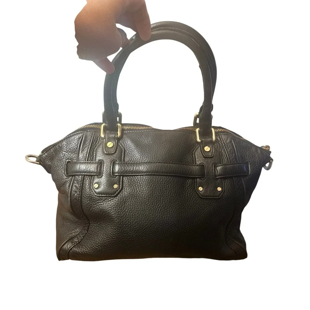 Michael Kors Bedford Black Pebbled Leather Satchel Gold Hardware Handbag